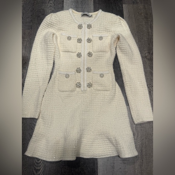 Self-Portrait Cream Buttoned Knit Mini Dress - Picture 5 of 7